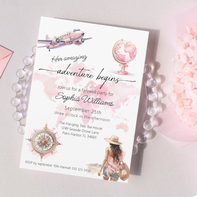 Farewell party world travel adventure begins invitation (Creator Uploaded)