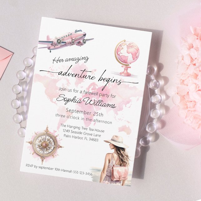 Farewell party world travel adventure begins invitation (Creator Uploaded)