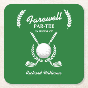 Farewell Retirement Golf Clubs Wreath Themed Party Square Paper Coaster