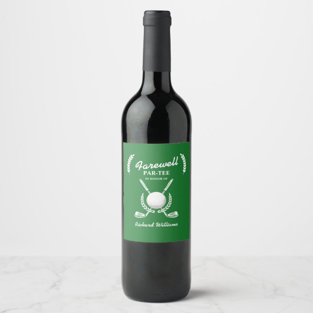 Farewell Retirement Golf Clubs Wreath Themed Party Wine Label (Front)