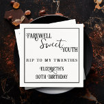 Farewell Sweet Youth RIP 20s 30th Birthday Napkin<br><div class="desc">Farewell Sweet Youth RIP 20s 30th Birthday Napkins - A funeral for her youth,  RIP to her twenties birthday party napkins. Personalise by adding your name. All black,  vintage,  gothic font. All text is editable.</div>