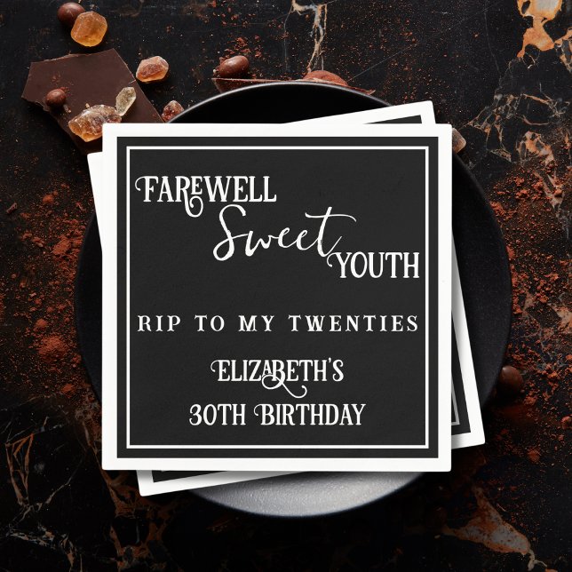 Farewell Sweet Youth RIP 20s Black 30th Birthday Napkin (Creator Uploaded)