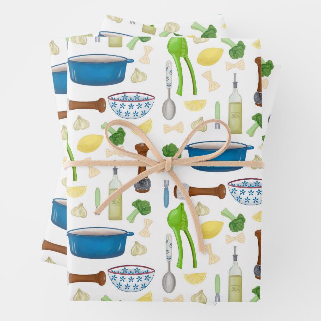 Farfalle Bow tie Pasta with Garlic and Lemon Wrapping Paper Sheet (In situ)