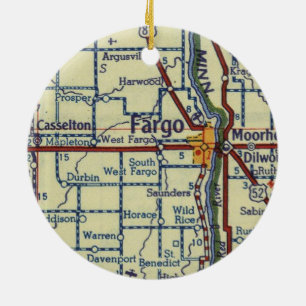 Fargo ND Old Map Ceramic Tree Decoration