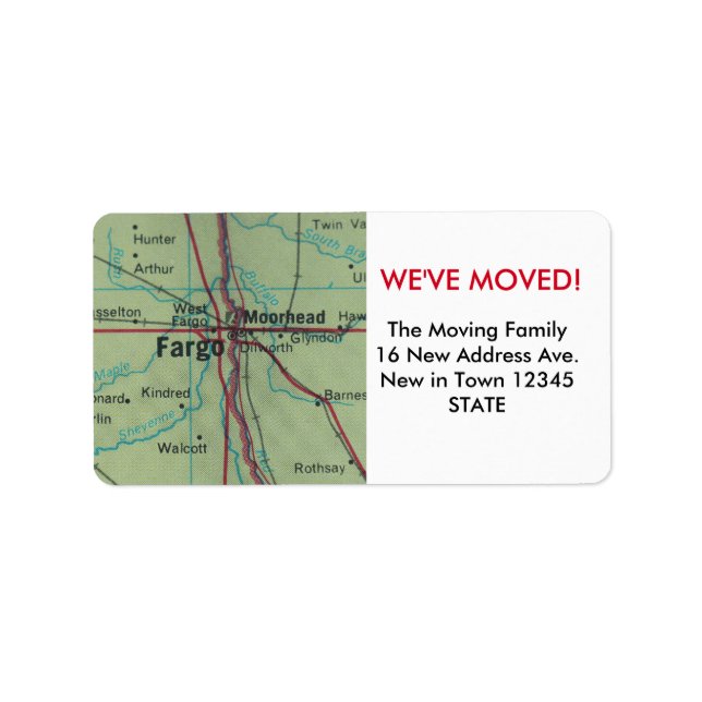 Fargo We've Moved label (Front)