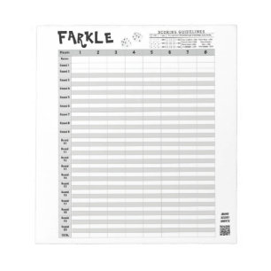 Farkle Score Sheets with Rules Easy Tear Away Notepad