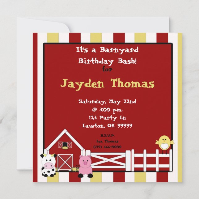farm2 copy, It's a Barnyard Birthday Bash!, for... Invitation (Front)