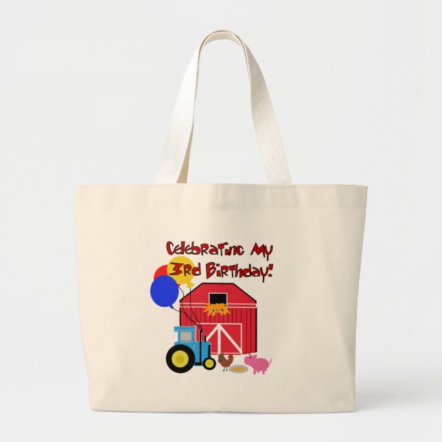 Farm 3rd Birthday T-shirts and Gifts Large Tote Bag (Front)