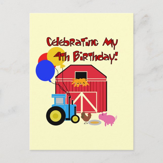Farm 4th Birthday Tshirts and Gifts Postcard (Front)