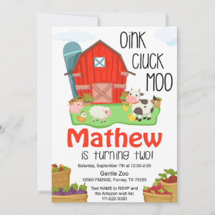 Farm Animal 2nd Birthday Invitation