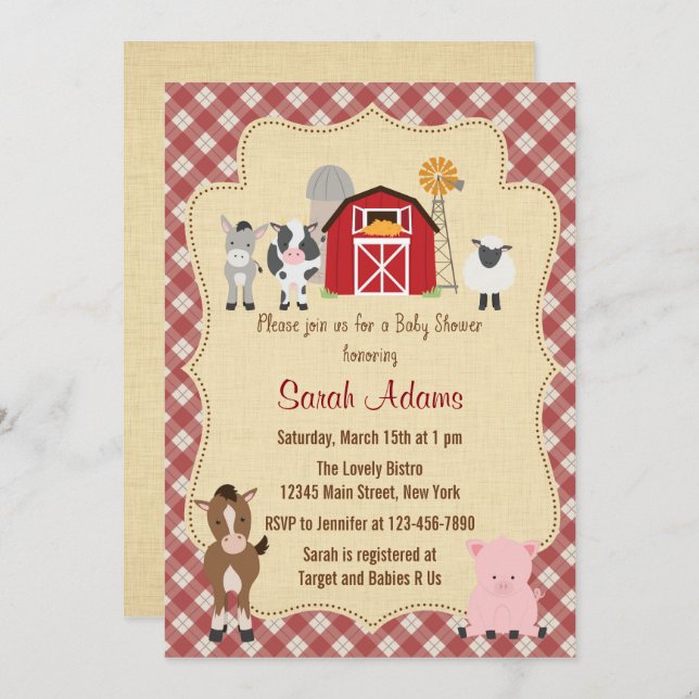 Farm Animal Baby Shower Invitation Rustic (Front/Back)