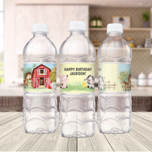 Farm Animal Barn Themed 2nd Birthday Water Bottle Label