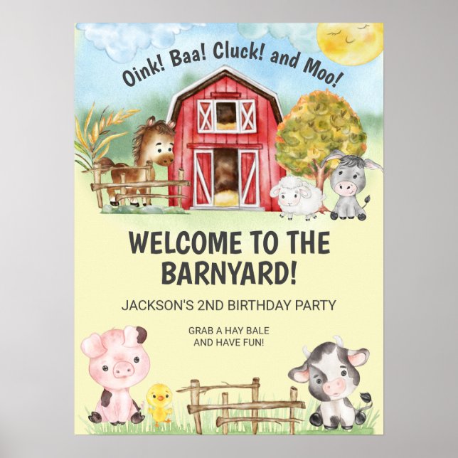 Farm Animal Barn Themed 2nd Birthday Welcome Poster (Front)