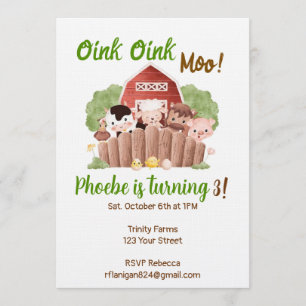 Farm Animal Barnyard Birthday Invitation