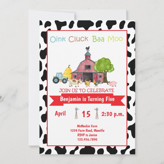Farm Animal Barnyard Birthday Invitation Kids (Front)