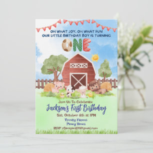 Farm Animal Barnyard First Birthday Invitation