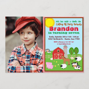 Farm Animal Barnyard Kids Birthday Photo Invitation