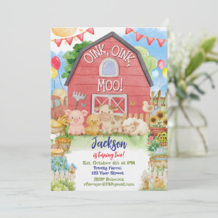 Farm Animal Barnyard Second Birthday Invitation