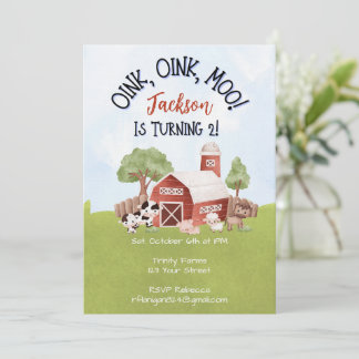 Farm Animal Barnyard Second Birthday Invitation
