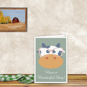 Farm Animal Birthday Cow Green Pink Invitation