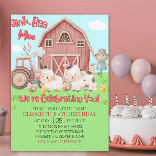 Farm Animal Birthday for Girls – Barnyard Party  Invitation