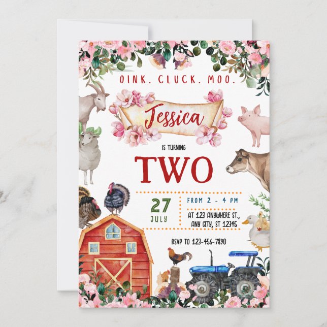 Farm animal birthday invitation (Front)