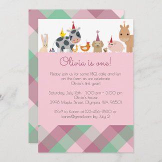 Farm Animal Birthday Party Invitation - Girl Colou