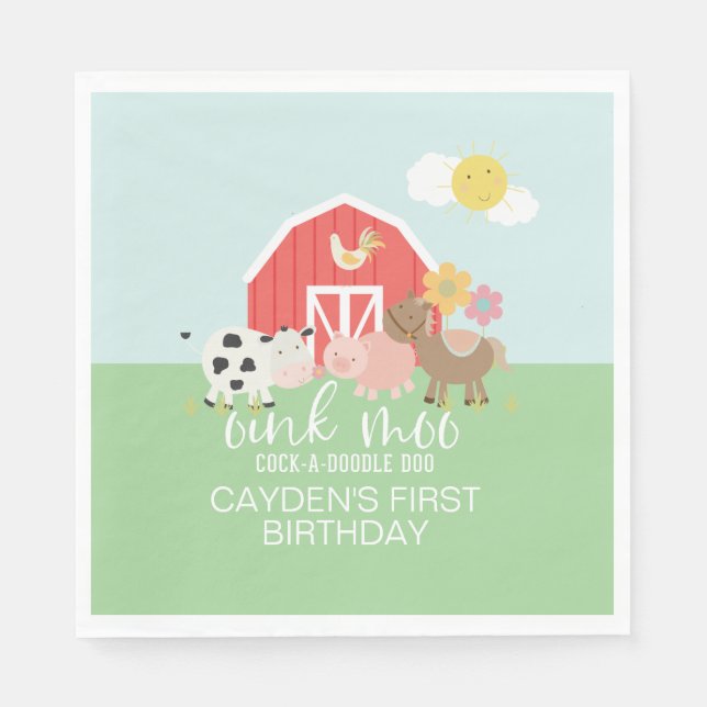 Farm Animal Birthday Party napkins cow horse pig (Front)