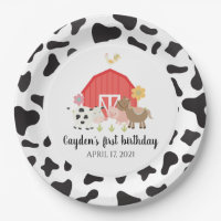 Farm Animal Birthday Party Plates cow print