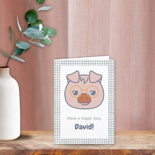 Farm Animal Birthday Piglet Green Gingham Thank You Card