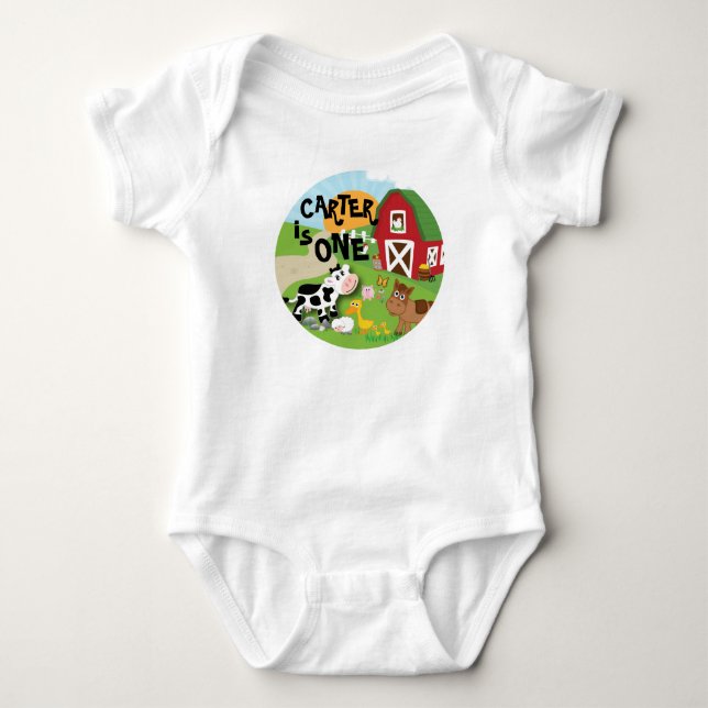 Farm Animal Birthday T-Shirt Baby Bodysuit (Front)
