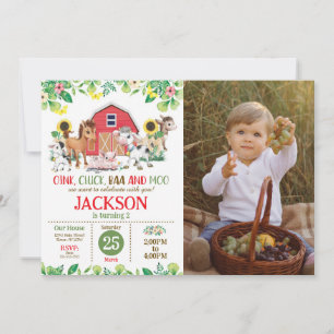 Farm Animal Boys Barnyard Party 2nd Birthday Invitation
