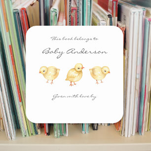 Farm Animal chicks baby shower bookplate Square Sticker