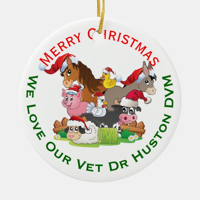 Farm Animal Christmas Gift for Veterinarian Ceramic Tree Decoration (Front)