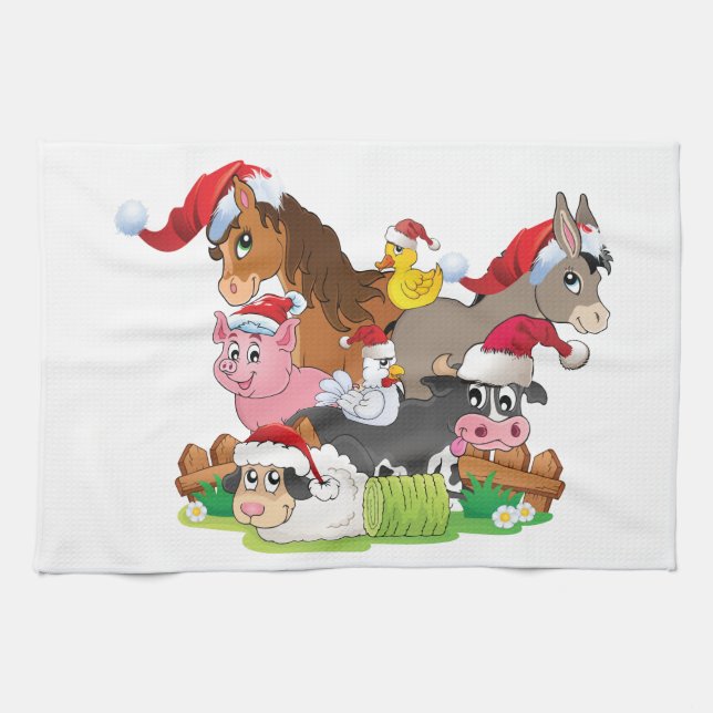 Farm Animal Christmas Tea Towel (Horizontal)