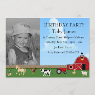 Farm Animal Custom Photo Birthday Invitation