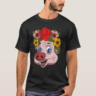 Farm Animal  Cute Piglet Farmer Garden Flowers Pig T-Shirt
