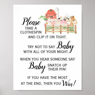 Farm Animal Don't Say Baby Game Baby Shower Sign