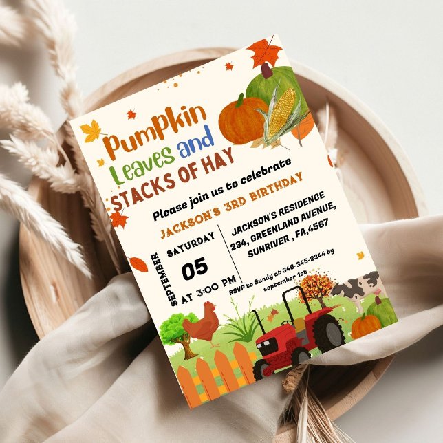 Farm Animal fall Pumpkin Boy First Birthday Party  Invitation (Creator Uploaded)