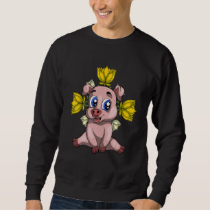 Farm Animal Farmer Garden Flowers Cute Piglet Pig Sweatshirt