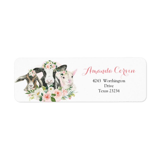Farm Animal Floral Girl Address Label (Front)