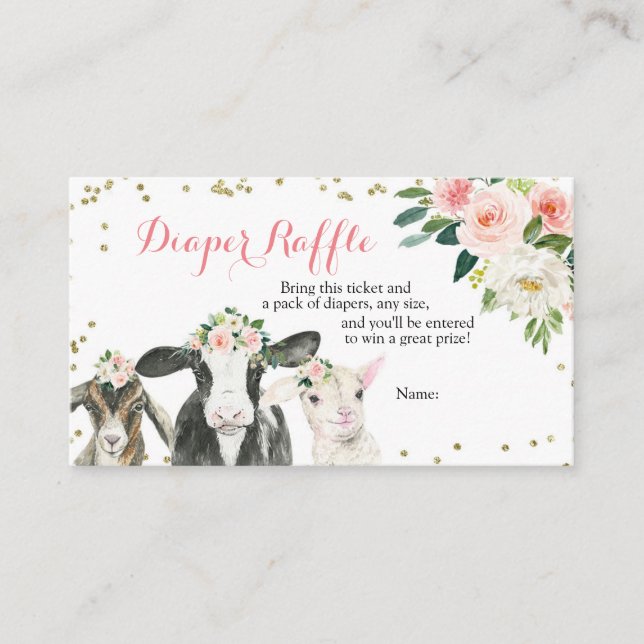 Farm Animal Floral Girl Diaper Raffle  Enclosure C Card (Front)