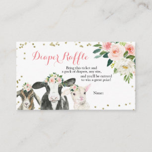 Farm Animal Floral Girl Diaper Raffle Enclosure C Card