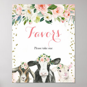 Farm Animal Floral Girl Party Favours Sign