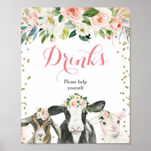 Farm Animal Floral Girl Take a Drinks Sign