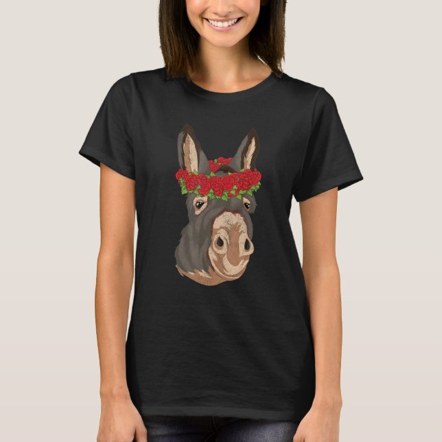 Farm Animal Flowers Animal  Farmer Roses Donkey T-Shirt (Front)