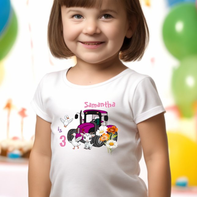 Farm Animal Fun Pink Tractor Birthday Party Toddler T-Shirt (Creator Uploaded)