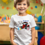 Farm Animal Fun Red Tractor Birthday Party Toddler T-Shirt<br><div class="desc">Dress your little one in farm-fresh style with our personalised birthday t-shirt! 🎉👕 Featuring adorable farm animals and customised with their age and name, this shirt adds a charming touch to their barnyard-themed celebration. Perfect for boys and girls, it's a must-have addition to their birthday party outfit! 🐮🎂👶. See more...</div>