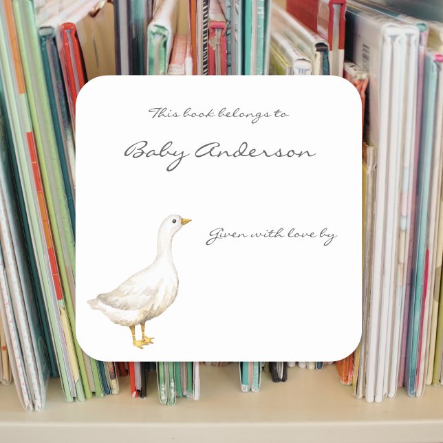 Farm Animal goose baby shower bookplate Square Sticker (Creator Uploaded)