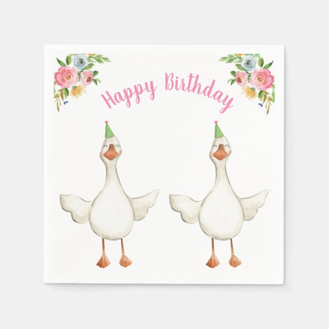 Farm Animal Goose Girl Birthday Barnyard Pink Napkin (Front)